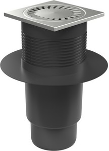 Сифон прав DN110 с фланец и клапа, решетка 150х150мм INOX -K3
